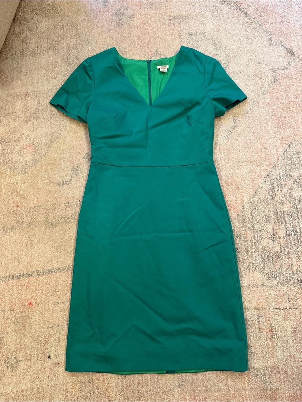 J. Crew Emerald Green Sheath Dress with V-Notch